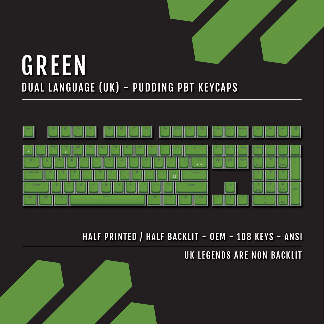 Green UK Dual Language PBT Pudding Keycaps Krome Keycaps LTD Black Keycaps, Pudding Single
