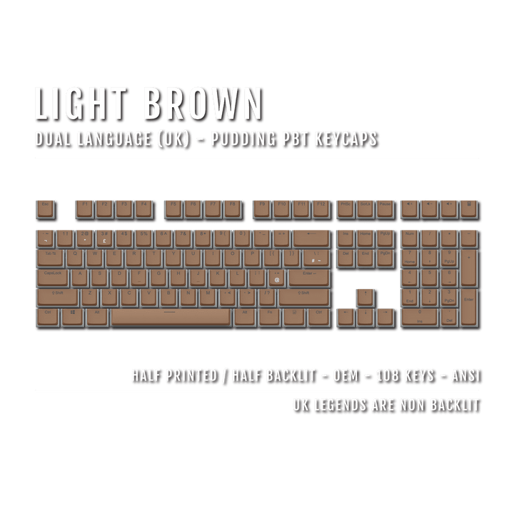 Light Brown UK Dual Language PBT Pudding Keycaps Krome Keycaps LTD Pudding Single