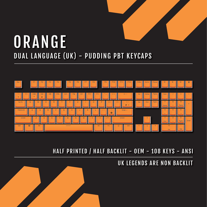Orange UK Dual Language PBT Pudding Keycaps Krome Keycaps LTD Black Keycaps, Pudding Single