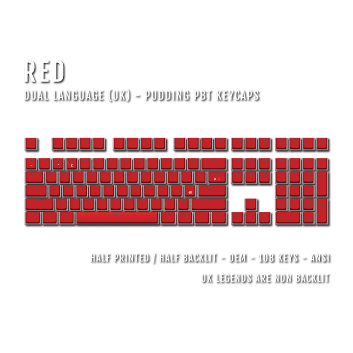 Red UK Dual Language PBT Pudding Keycaps Krome Keycaps LTD Pudding Single