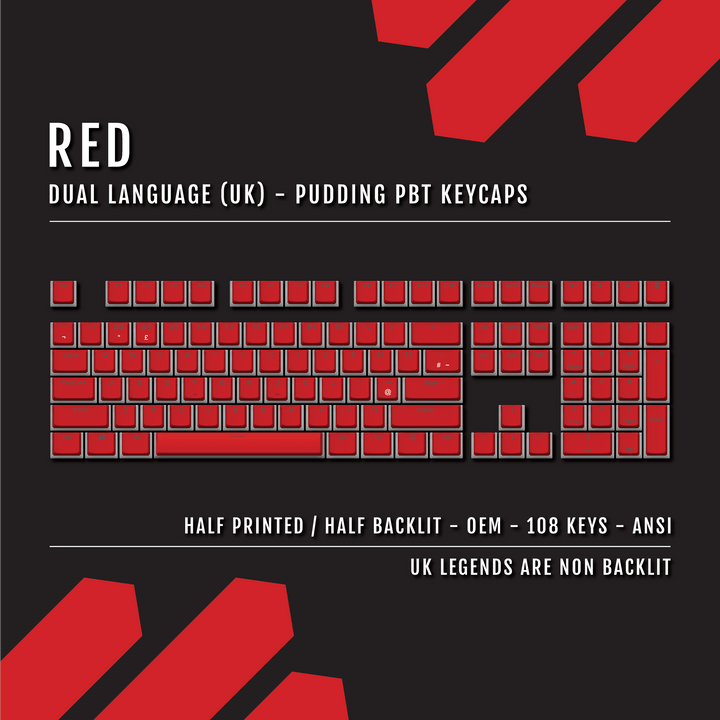 Red UK Dual Language PBT Pudding Keycaps Krome Keycaps LTD Pudding Single