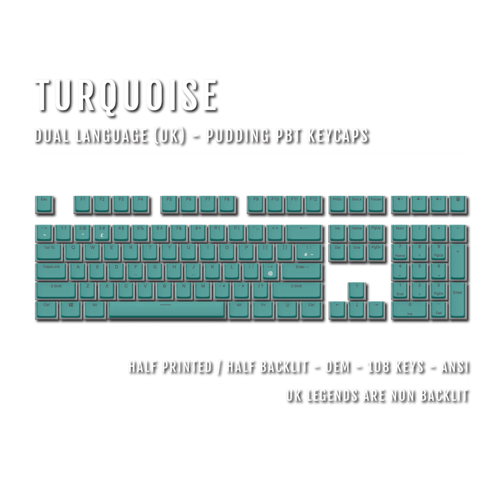 Turquoise UK & Dual Language PBT Pudding Keycaps