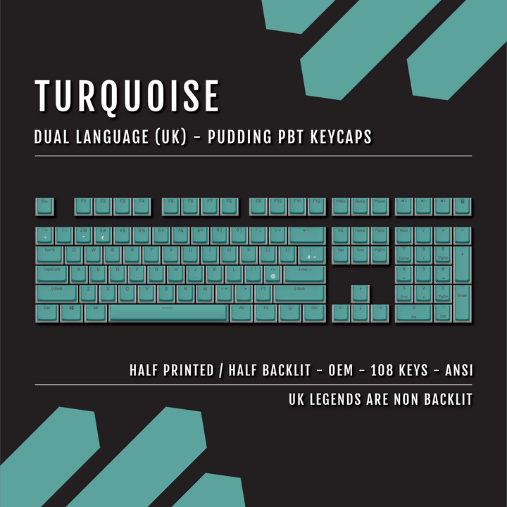 Turquoise UK & Dual Language PBT Pudding Keycaps
