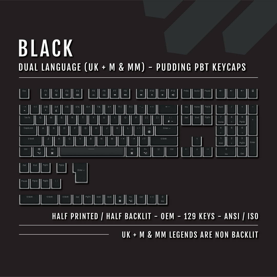 Black UK & Mac/Multimedia Dual Language PBT Pudding Keycaps Krome Keycaps LTD Mac & Multimedia Pudding