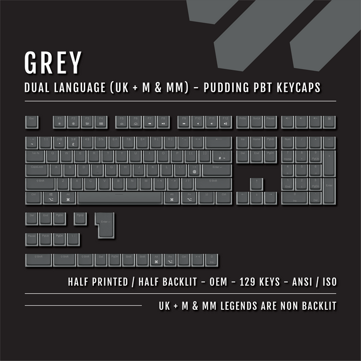 Grey UK & Mac/Multimedia Dual Language PBT Pudding Keycaps Krome Keycaps LTD Mac & Multimedia Pudding