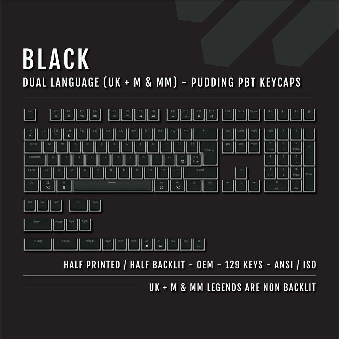 Black UK & Mac/Multimedia Dual Language PBT Pudding Keycaps Krome Keycaps LTD Mac & Multimedia Pudding