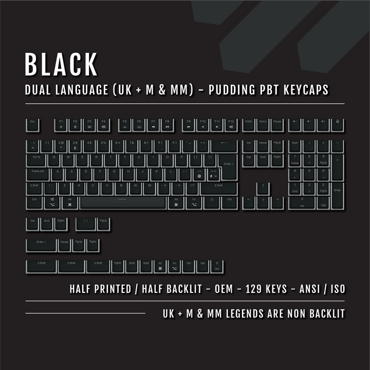 Black UK & Mac/Multimedia Dual Language PBT Pudding Keycaps Krome Keycaps LTD Mac & Multimedia Pudding