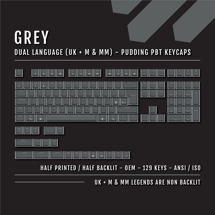 Grey UK & Mac/Multimedia Dual Language PBT Pudding Keycaps Krome Keycaps LTD Mac & Multimedia Pudding