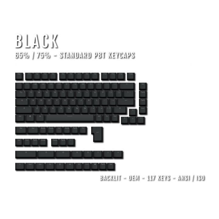 Black Backlit PBT Keycaps - 65/75% Krome Keycaps LTD Single Colour, USA