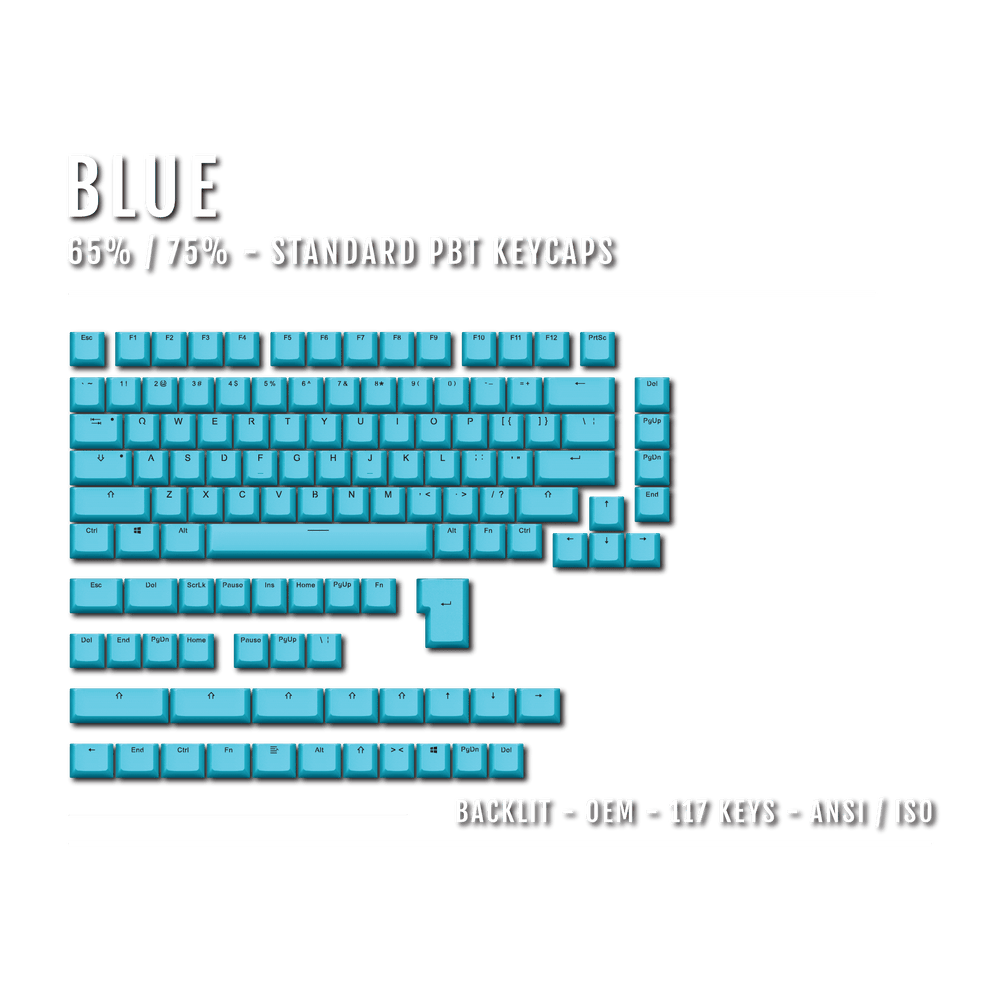 Blue Backlit PBT Keycaps - 65/75% Krome Keycaps LTD Single Colour, USA