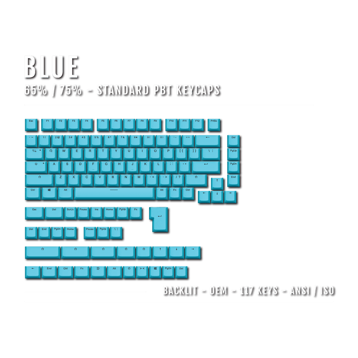 Blue Backlit PBT Keycaps - 65/75% Krome Keycaps LTD Single Colour, USA