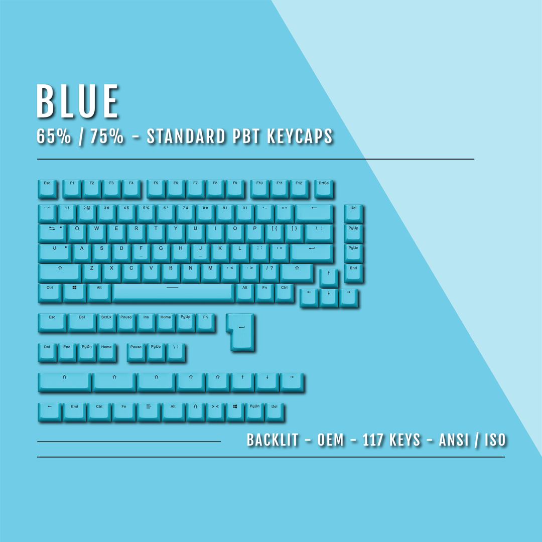 Blue Backlit PBT Keycaps - 65/75% Krome Keycaps LTD Single Colour, USA