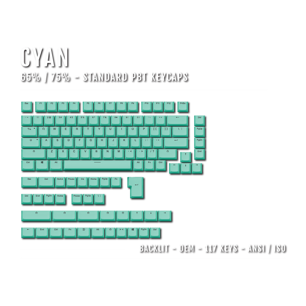 Cyan Backlit PBT Keycaps – 65/75% Krome Keycaps LTD Single Colour, USA