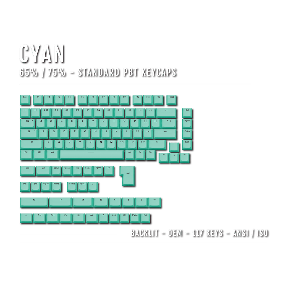 US Cyan Backlit Keycaps - ISO/ANSI - 65/75% - kromekeycaps