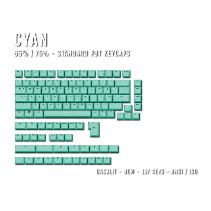 US Cyan Backlit Keycaps - ISO/ANSI - 65/75% - kromekeycaps