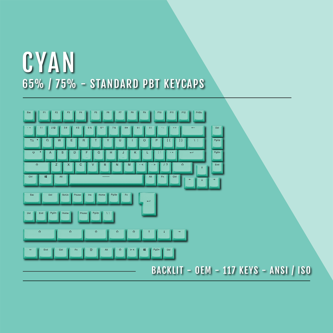 US Cyan Backlit Keycaps - ISO/ANSI - 65/75% - kromekeycaps