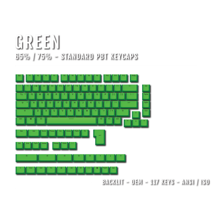 Green Backlit PBT Keycaps – 65/75% Krome Keycaps LTD Single Colour, USA