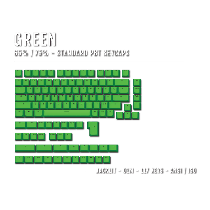 US Green Backlit Keycaps - ISO/ANSI - 65/75% - kromekeycaps