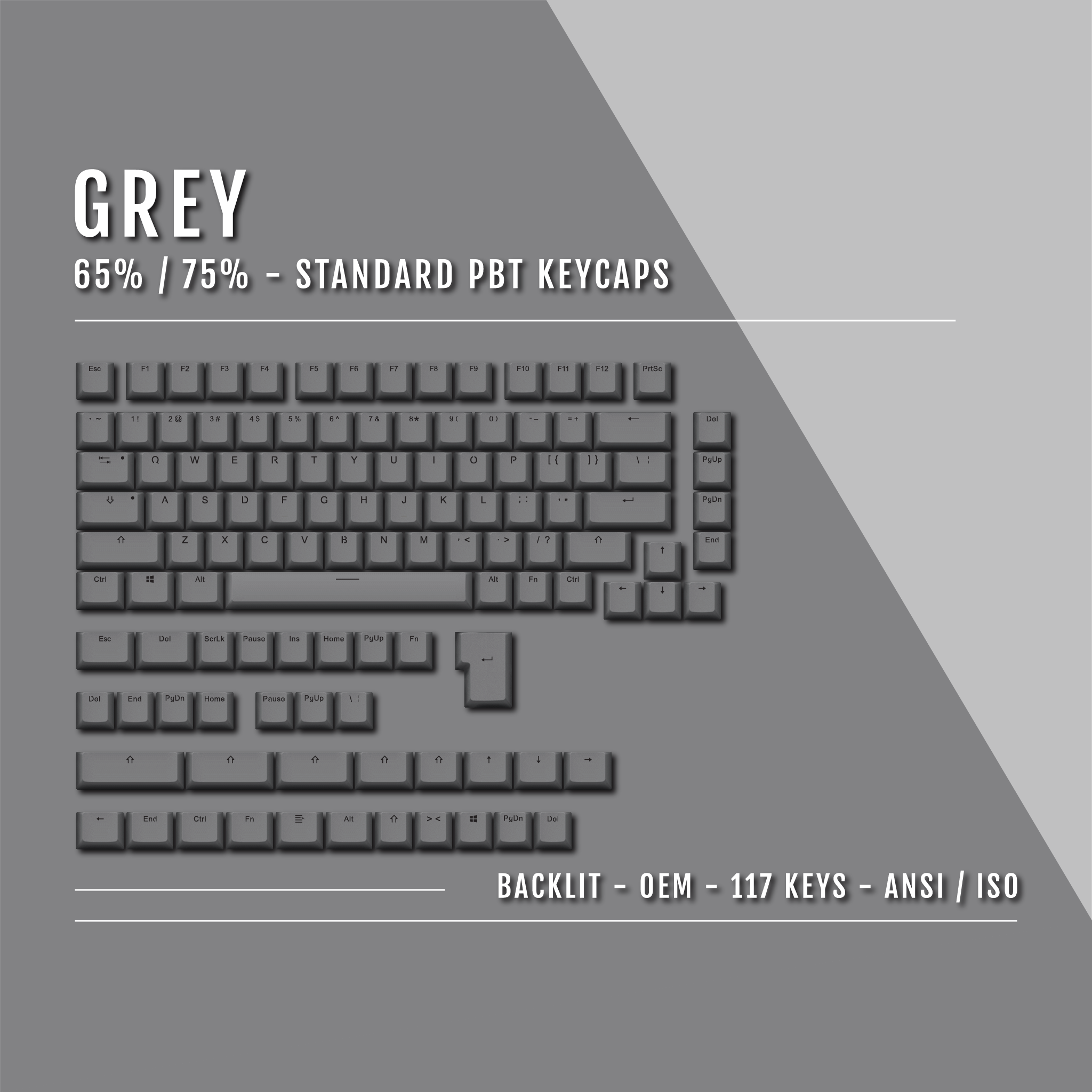 Grey Backlit PBT Keycaps – 65/75% – Krome Keycaps LTD