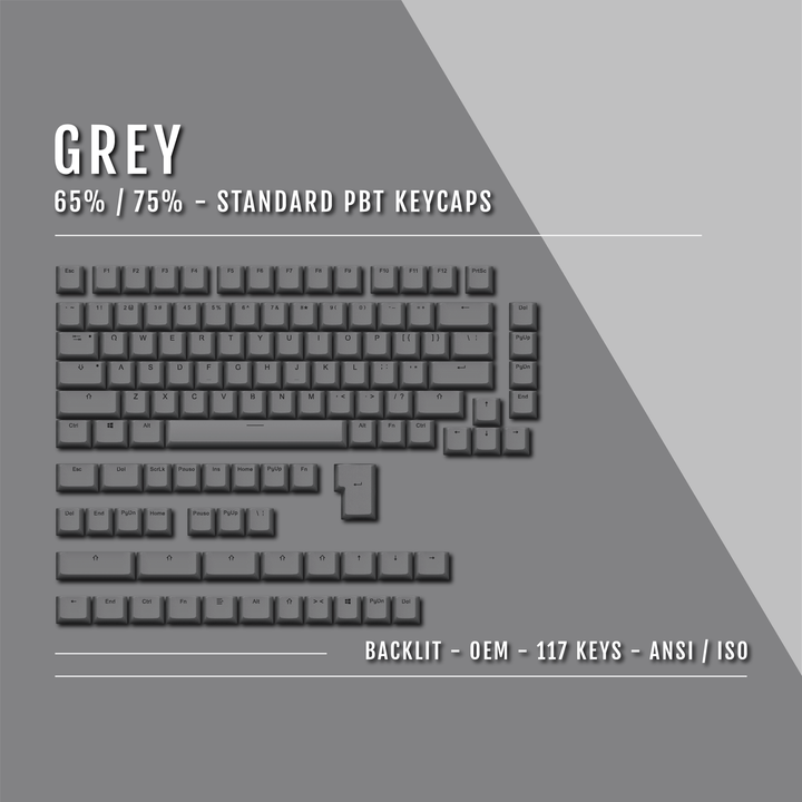 Grey Backlit PBT Keycaps – 65/75% Krome Keycaps LTD Single Colour, USA