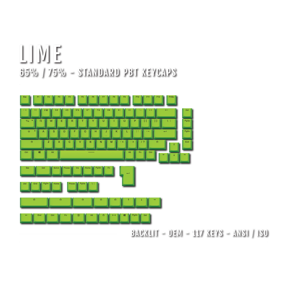 US Lime Backlit Keycaps - ISO/ANSI - 65/75% - kromekeycaps