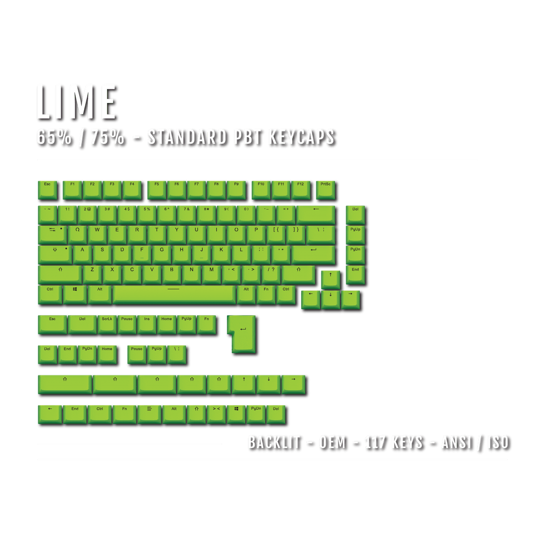 Lime Backlit PBT Keycaps – 65/75% Krome Keycaps LTD Single Colour, USA