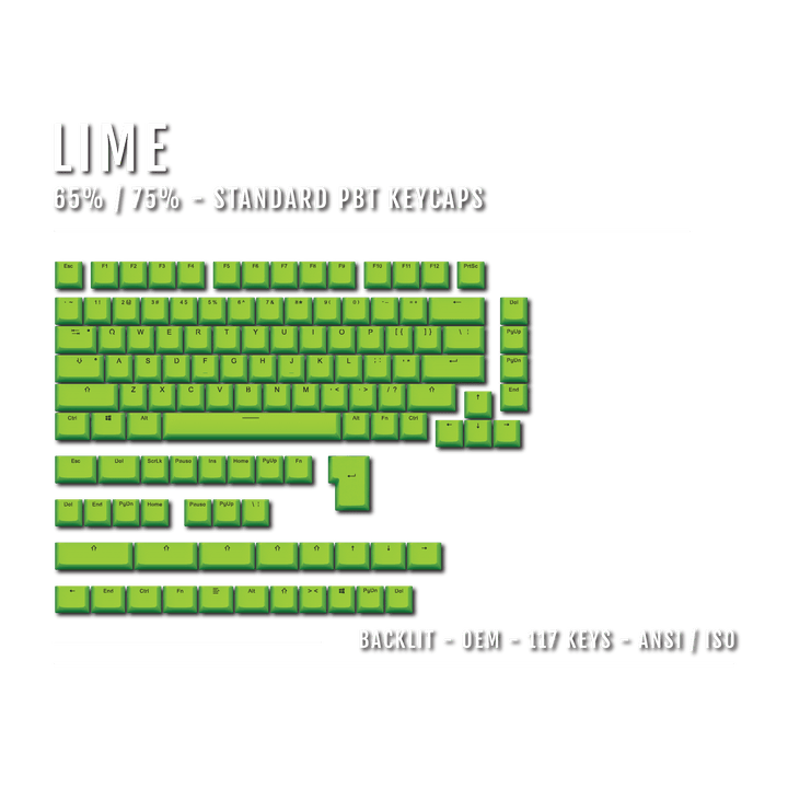 Lime Backlit PBT Keycaps – 65/75% Krome Keycaps LTD Single Colour, USA