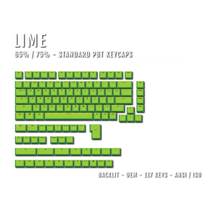 US Lime Backlit Keycaps - ISO/ANSI - 65/75% - kromekeycaps