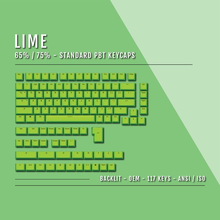 US Lime Backlit Keycaps - ISO/ANSI - 65/75% - kromekeycaps