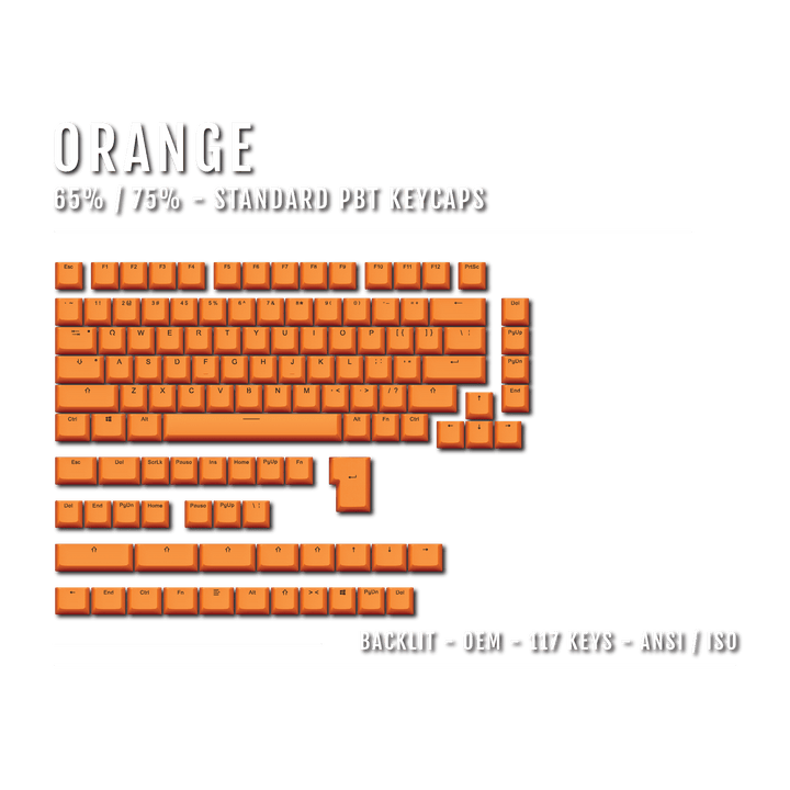 Orange Backlit PBT Keycaps – 65/75% Krome Keycaps LTD Single Colour, USA
