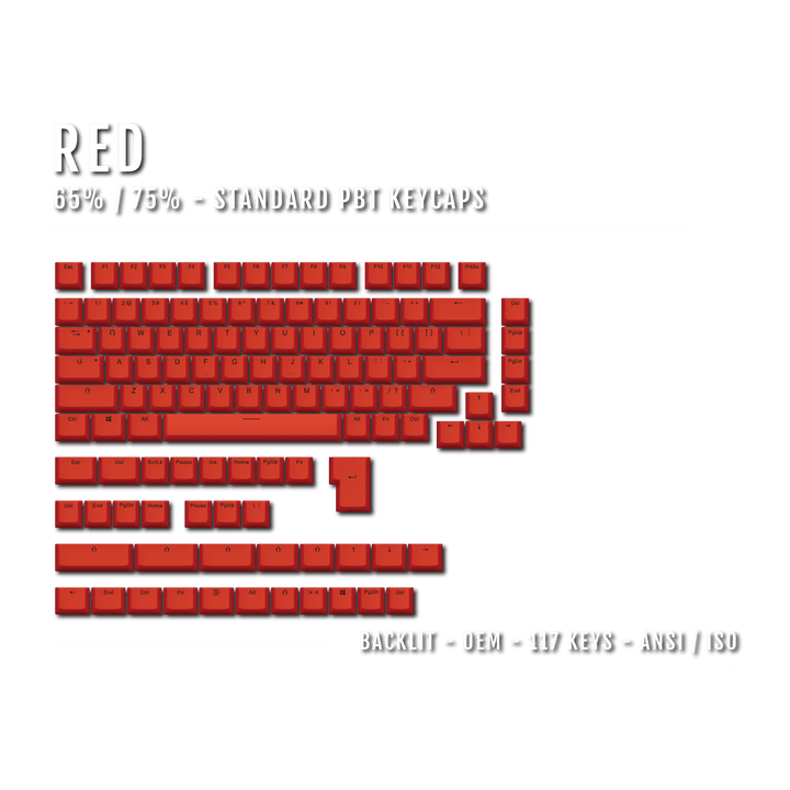Red Backlit PBT Keycaps - 65/75% Krome Keycaps LTD Single Colour, USA
