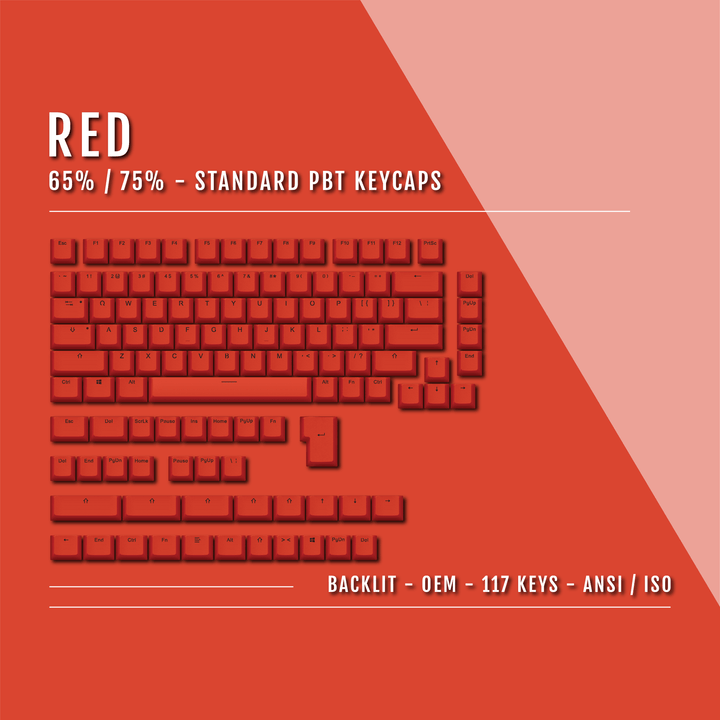 Red Backlit PBT Keycaps - 65/75% Krome Keycaps LTD Single Colour, USA