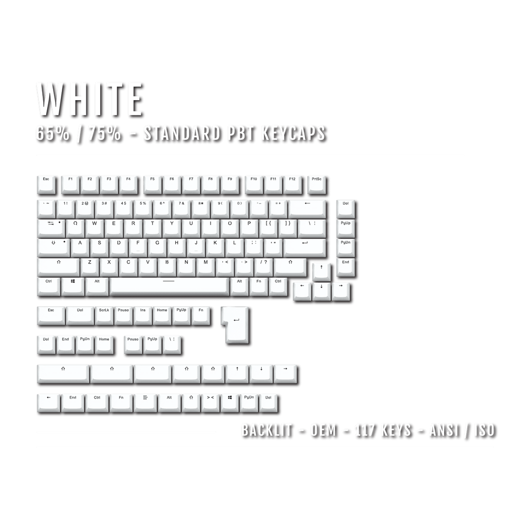 White Backlit PBT Keycaps - 65/75% Krome Keycaps LTD Single Colour, USA