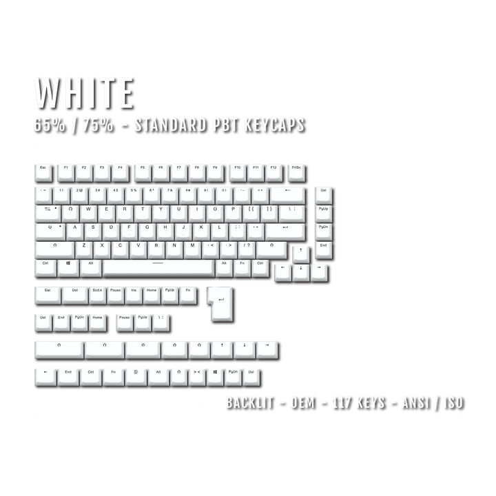 White Backlit PBT Keycaps - 65/75% Krome Keycaps LTD Single Colour, USA