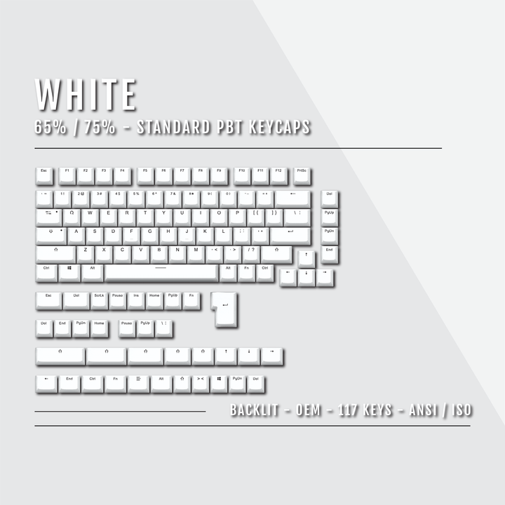 White Backlit PBT Keycaps - 65/75% Krome Keycaps LTD Single Colour, USA