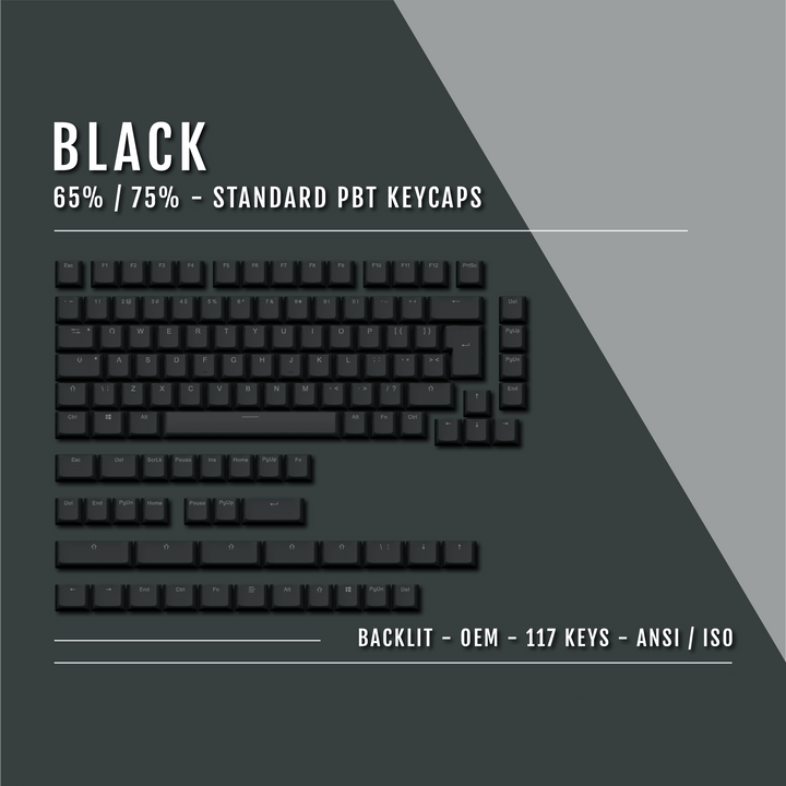 Black Backlit PBT Keycaps - 65/75% Krome Keycaps LTD Single Colour, USA