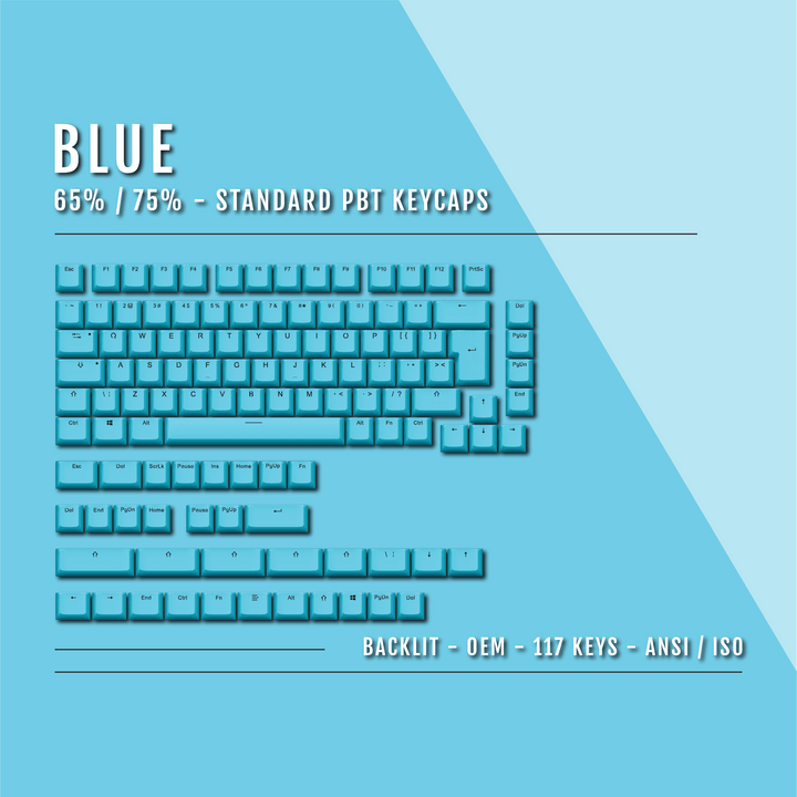 Blue Backlit PBT Keycaps - 65/75% Krome Keycaps LTD Single Colour, USA