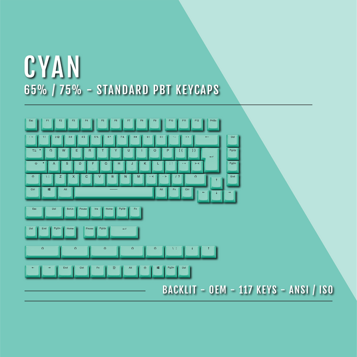 US Cyan Backlit Keycaps - ISO/ANSI - 65/75% - kromekeycaps