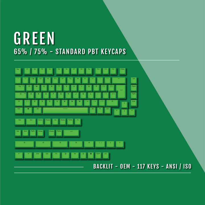 Green Backlit PBT Keycaps – 65/75% Krome Keycaps LTD Single Colour, USA