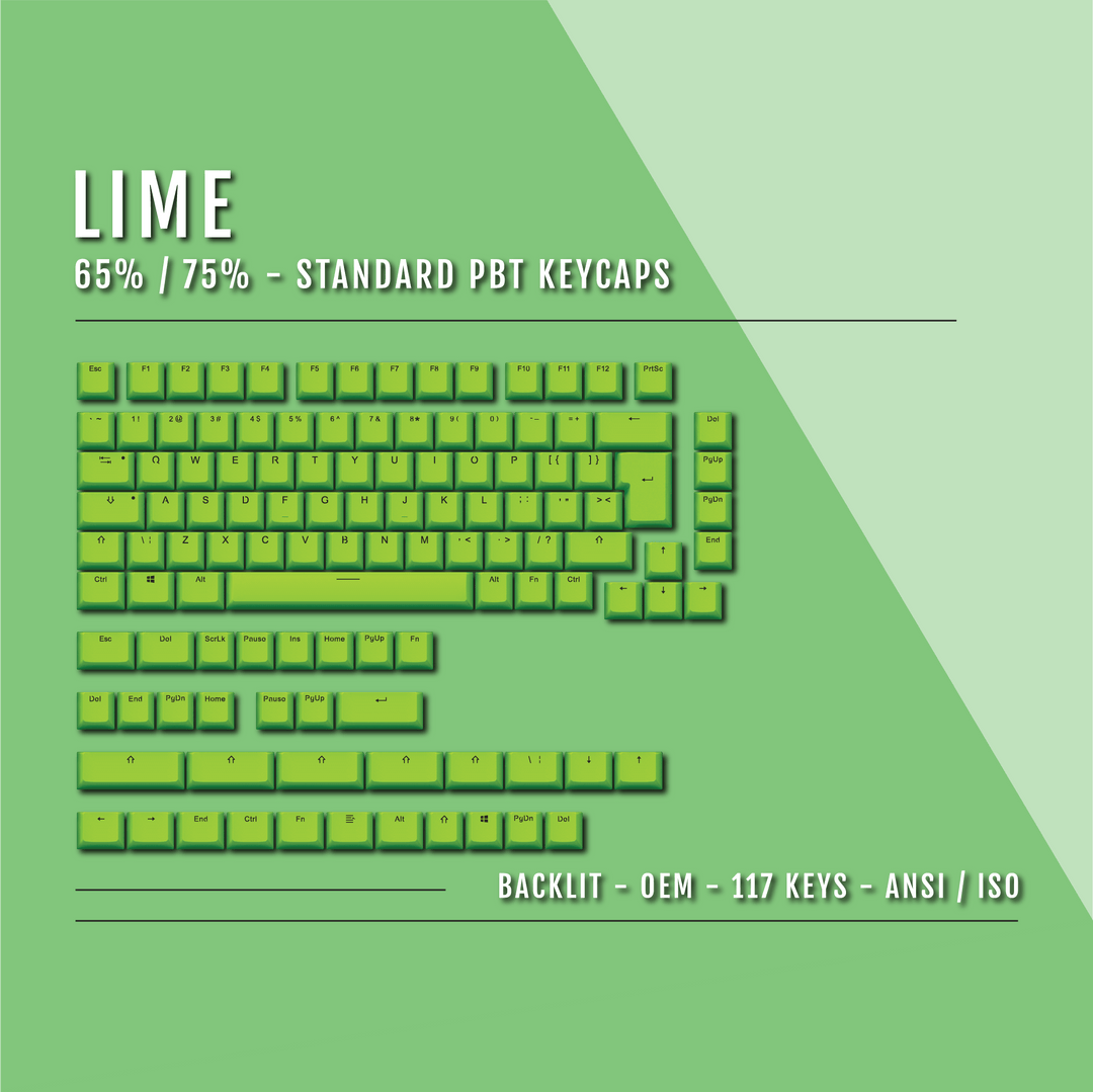 Lime Backlit PBT Keycaps – 65/75% Krome Keycaps LTD Single Colour, USA