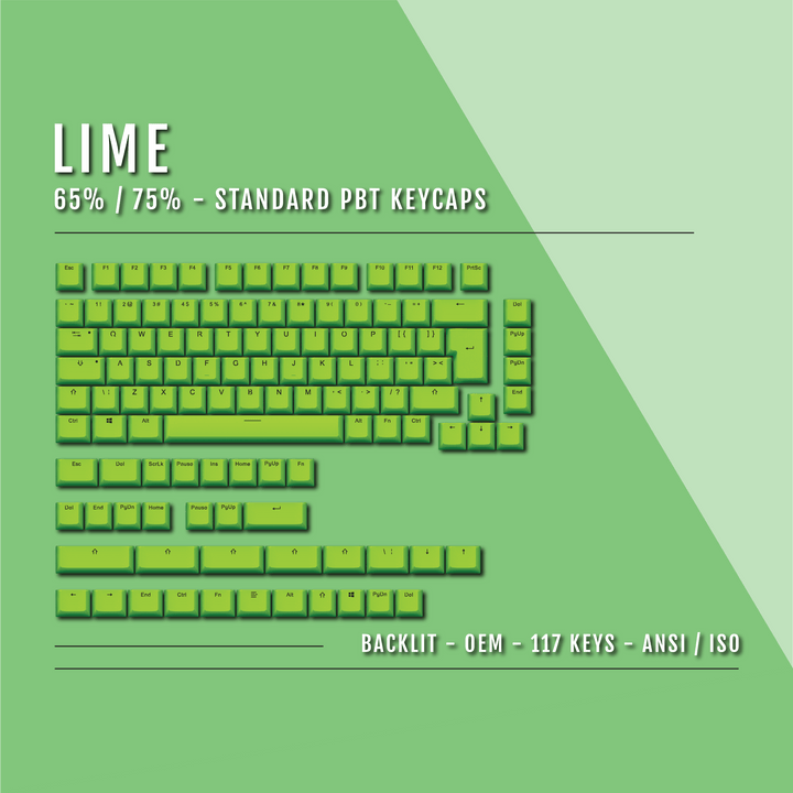 Lime Backlit PBT Keycaps – 65/75% Krome Keycaps LTD Single Colour, USA