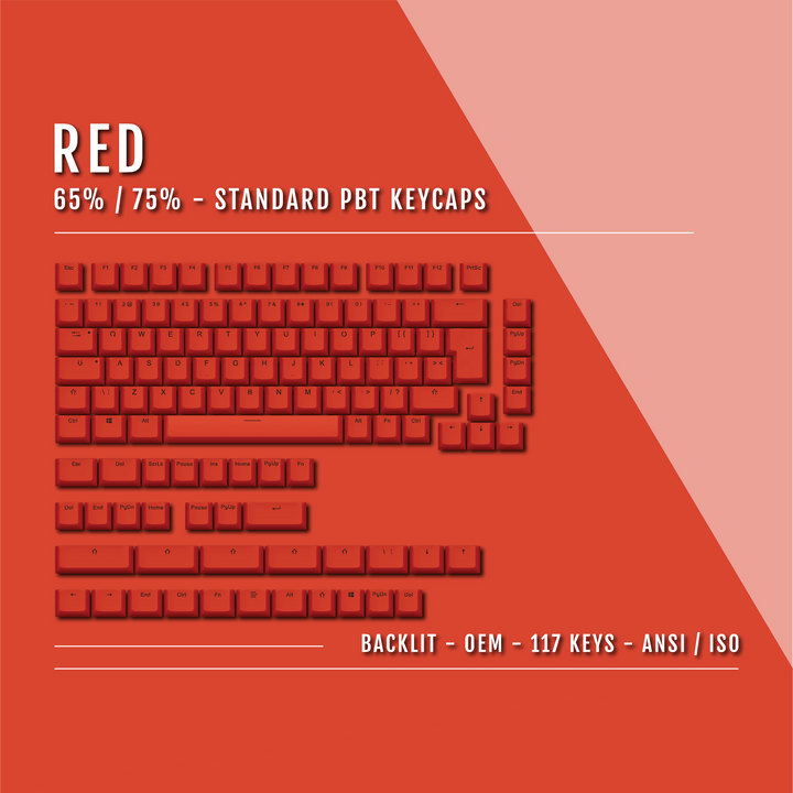 Red Backlit PBT Keycaps - 65/75% Krome Keycaps LTD Single Colour, USA