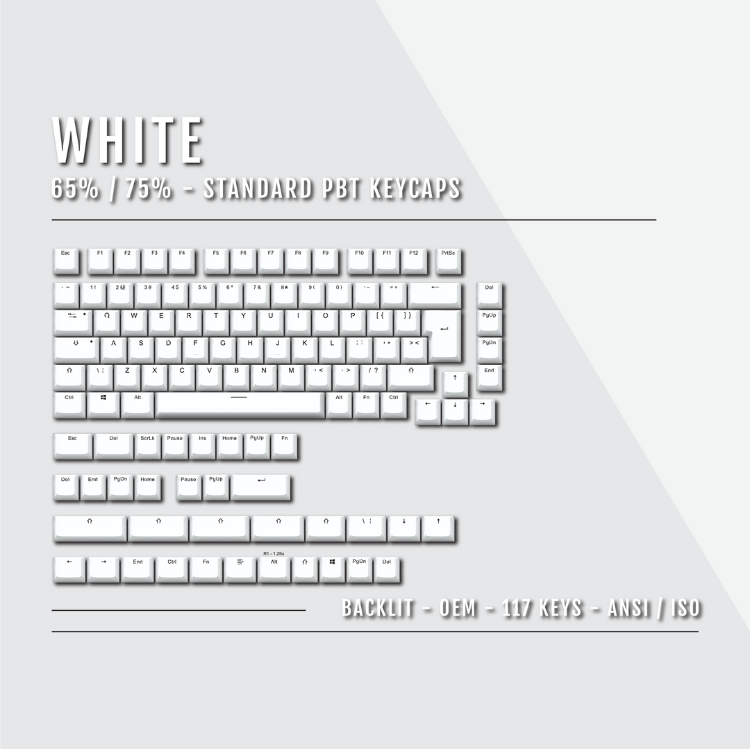 White Backlit PBT Keycaps - 65/75% Krome Keycaps LTD Single Colour, USA