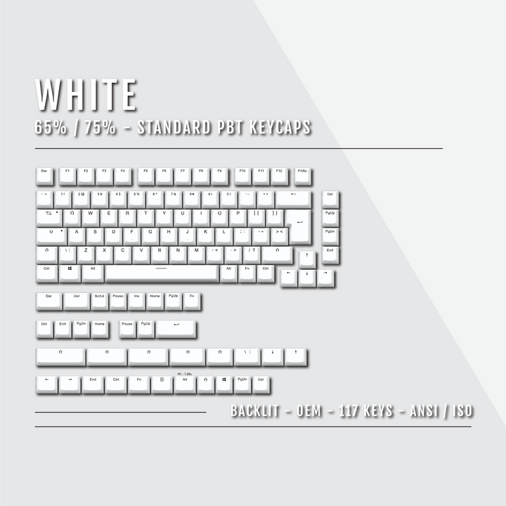 White Backlit PBT Keycaps - 65/75% Krome Keycaps LTD Single Colour, USA