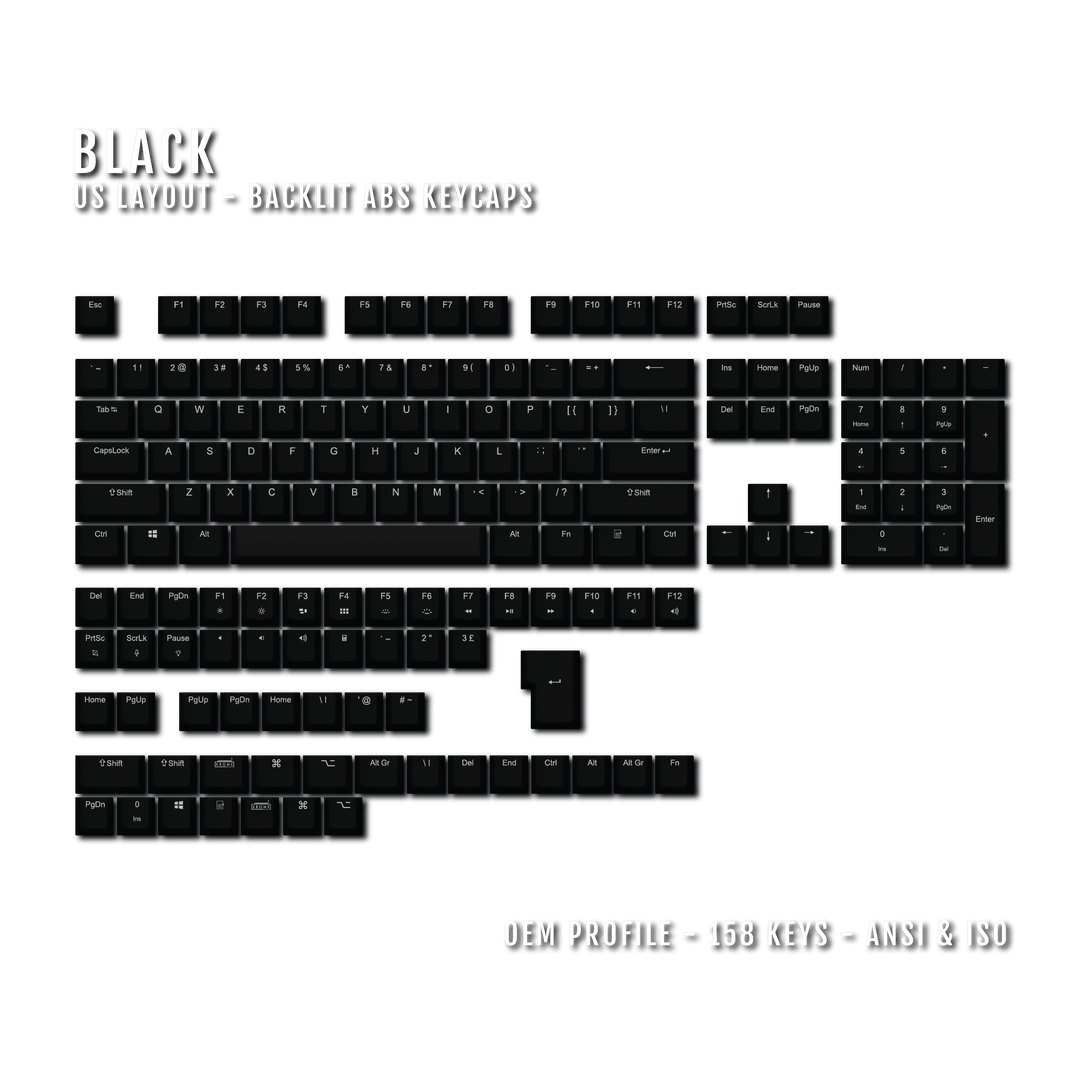 Black UK & US Windows/Mac Backlit ABS Keycaps