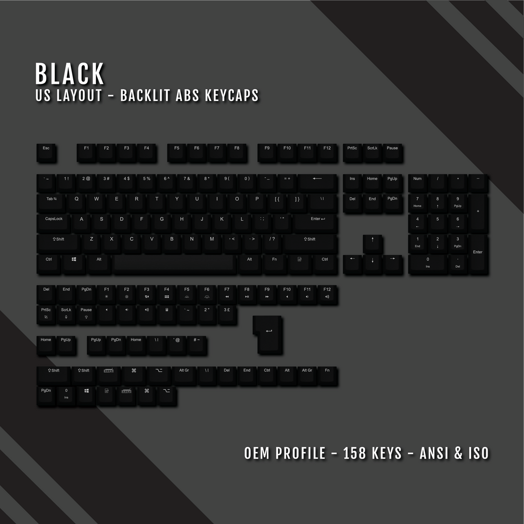 Black UK & US Windows/Mac Backlit ABS Keycaps