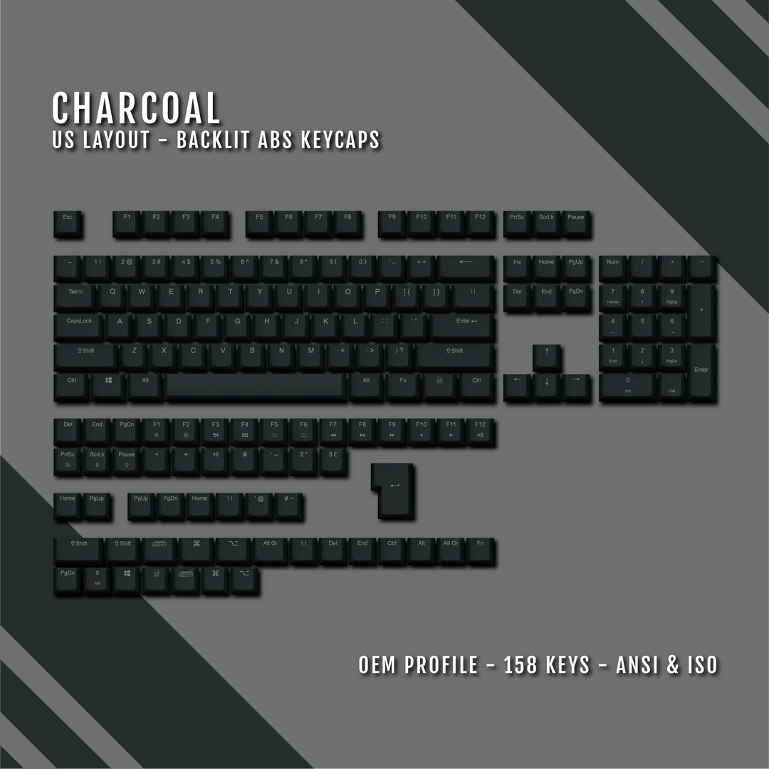 Charcoal UK & US Windows/Mac Backlit ABS Keycaps Krome Keycaps LTD mac & multimedia, Single Colour, UK