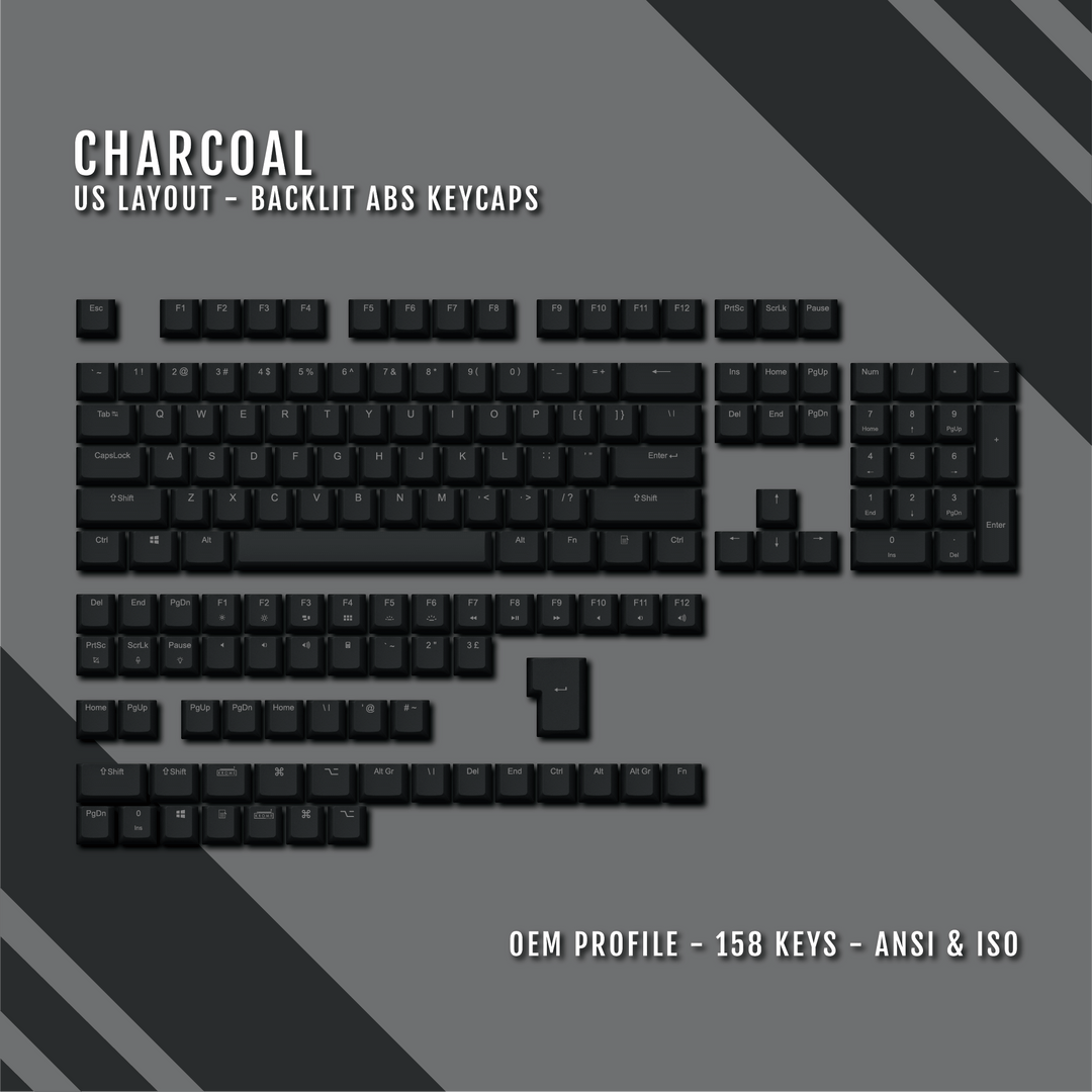 Charcoal UK & US Windows/Mac Backlit ABS Keycaps