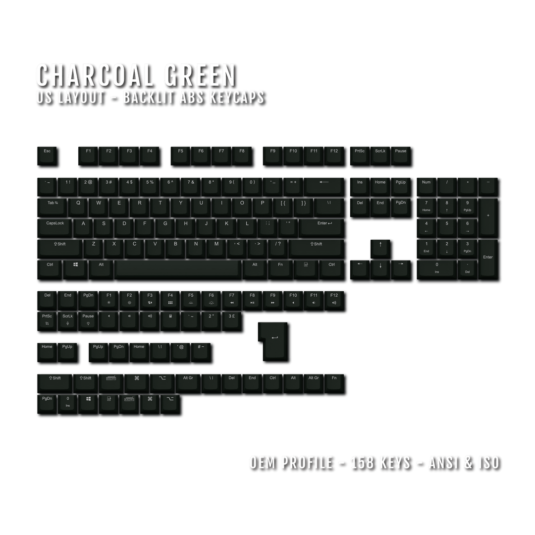 Charcoal Green UK & US Windows/Mac Backlit ABS Keycaps Krome Keycaps LTD mac & multimedia, Single Colour, UK