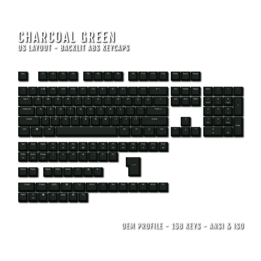 Charcoal Green UK & US Windows/Mac Backlit ABS Keycaps